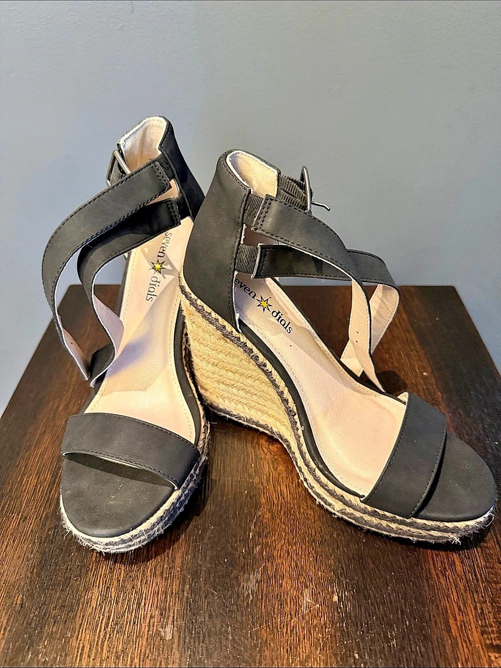Seven Dials Black Espadrille Wedge Sandals